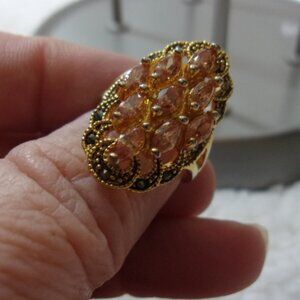 JLE-87 VINTAGE AMBER CRYSTALS ART DECO COCKTAIL RING SIZE 7